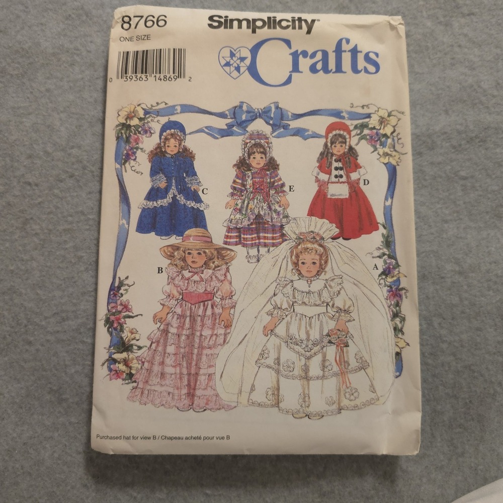 Simplicity: PATTERN #8766 DOLL CLOTHES - 16,18" DOLLS - Vintage - Uncut 5 styles